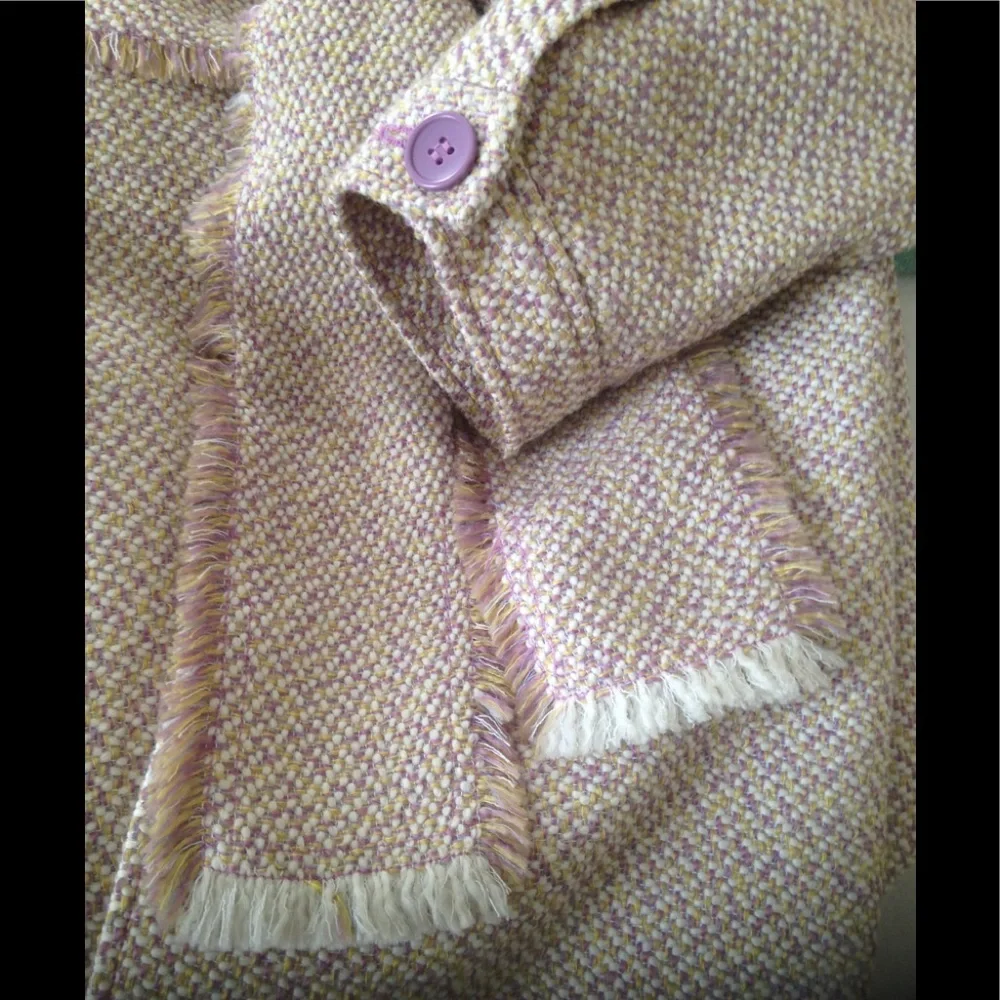 NEW Tulle Coat Lined Lightweight Lavender Accents Fringed Belt Wool Blend Medium - Picture 9 of 9